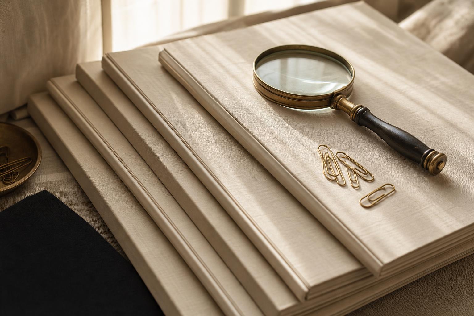 Stacked dossiers and a magnifying glass — researching reputation management firms
